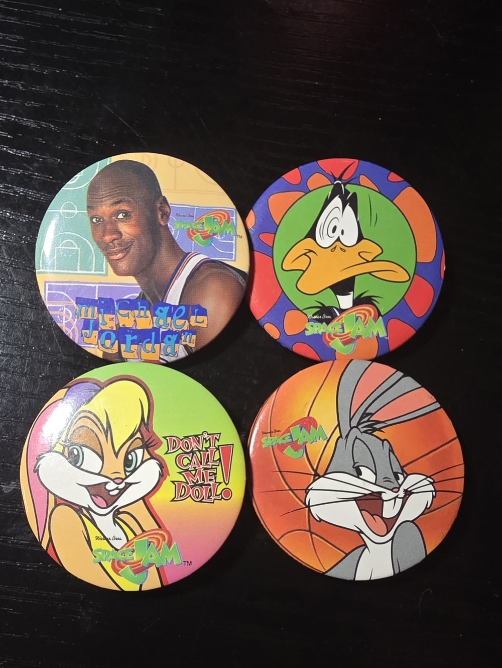 4 Vintage Space Jam Button Pin Back Looney Tunes Michael Jordan Bugs Daffy